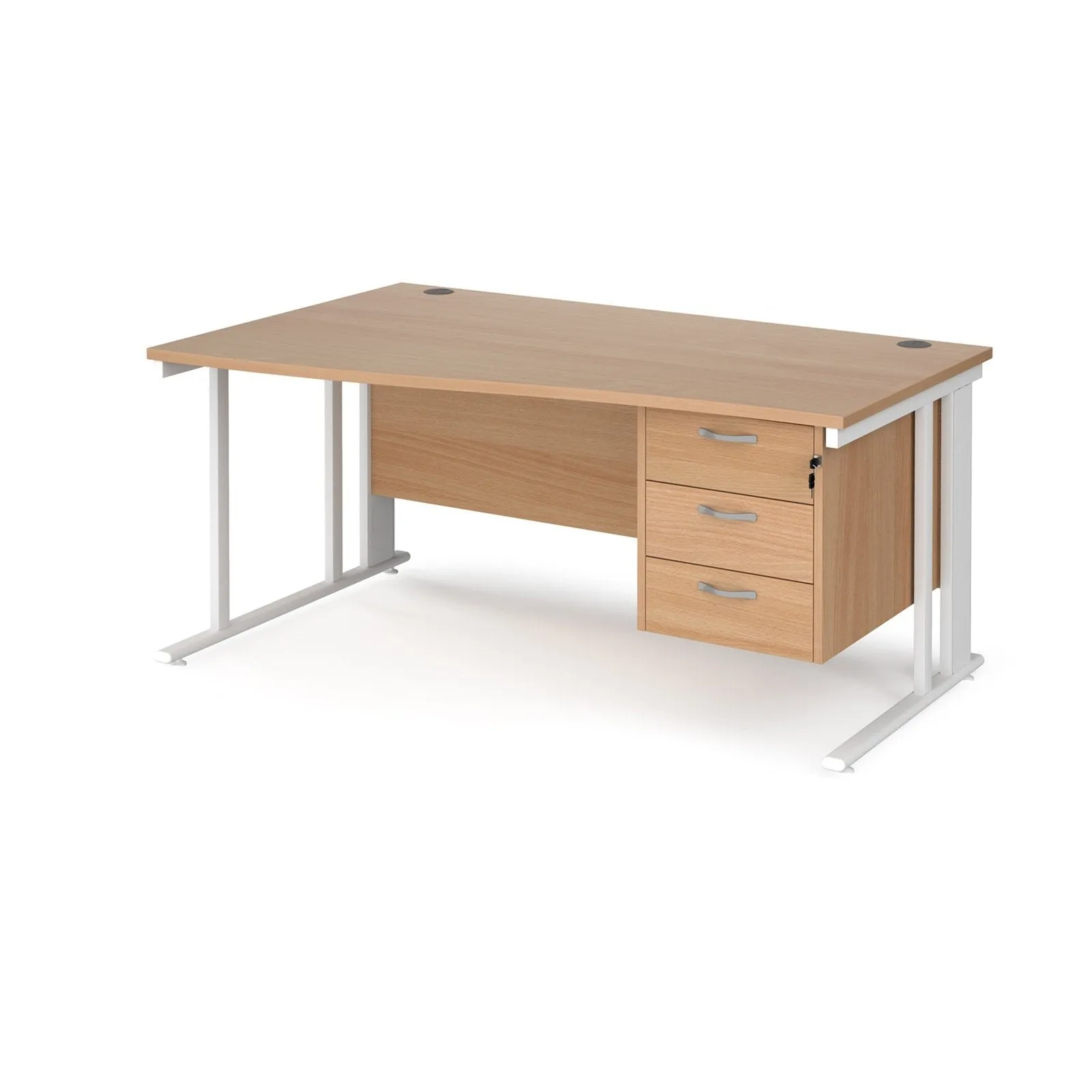 Maestro 25 cable managed left hand wave desk with 3 drawer pedestal