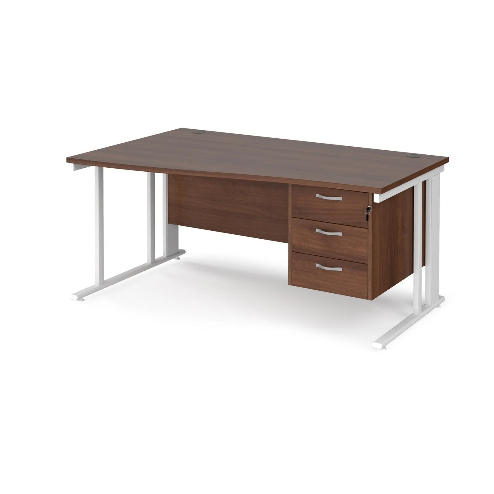 Maestro 25 cable managed left hand wave desk with 3 drawer pedestal