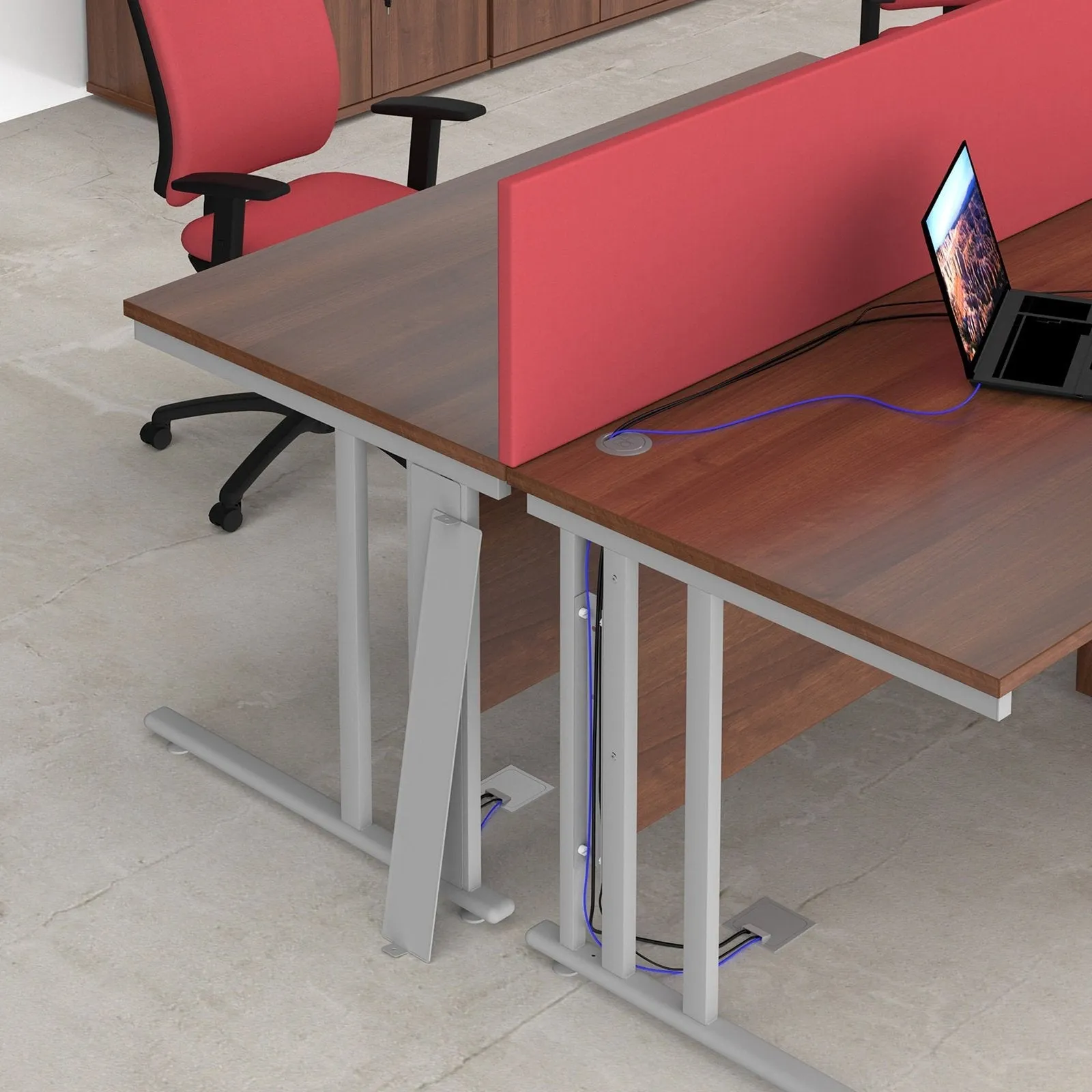 Maestro 25 cable managed left hand wave desk with 3 drawer pedestal