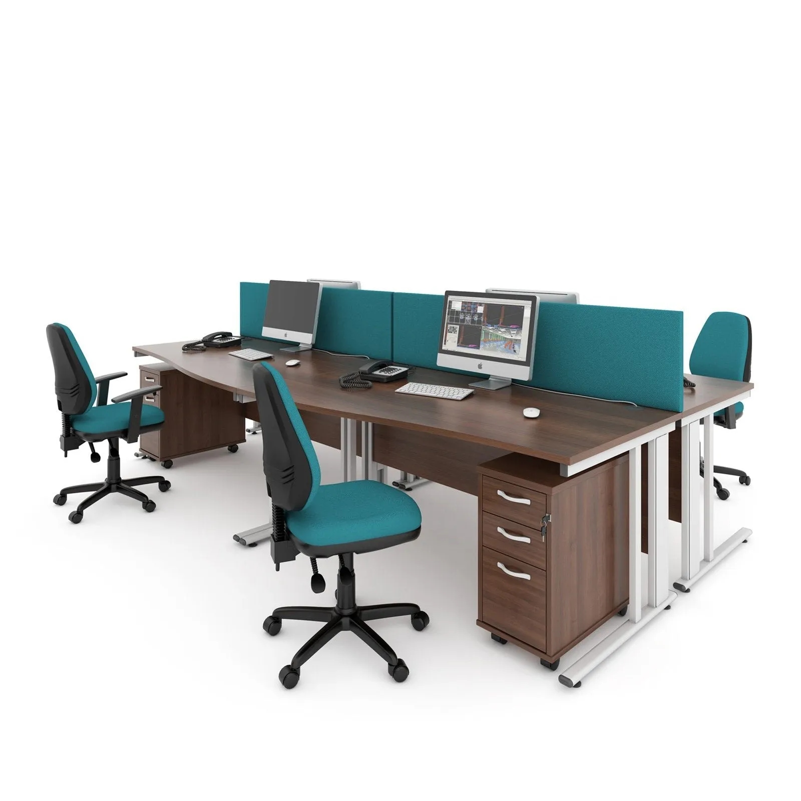 Maestro 25 cable managed left hand wave desk with 3 drawer pedestal