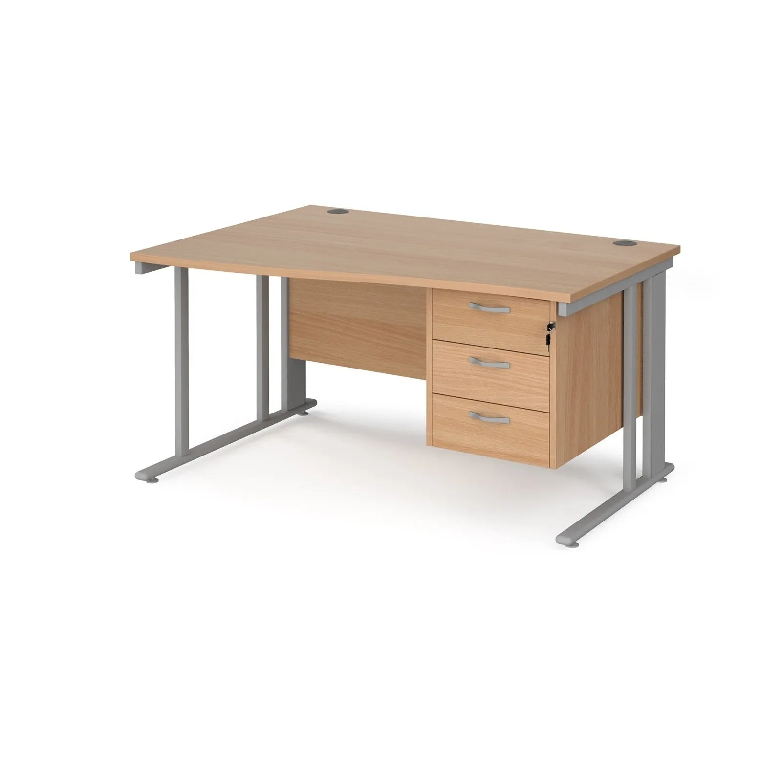 Maestro 25 cable managed left hand wave desk with 3 drawer pedestal