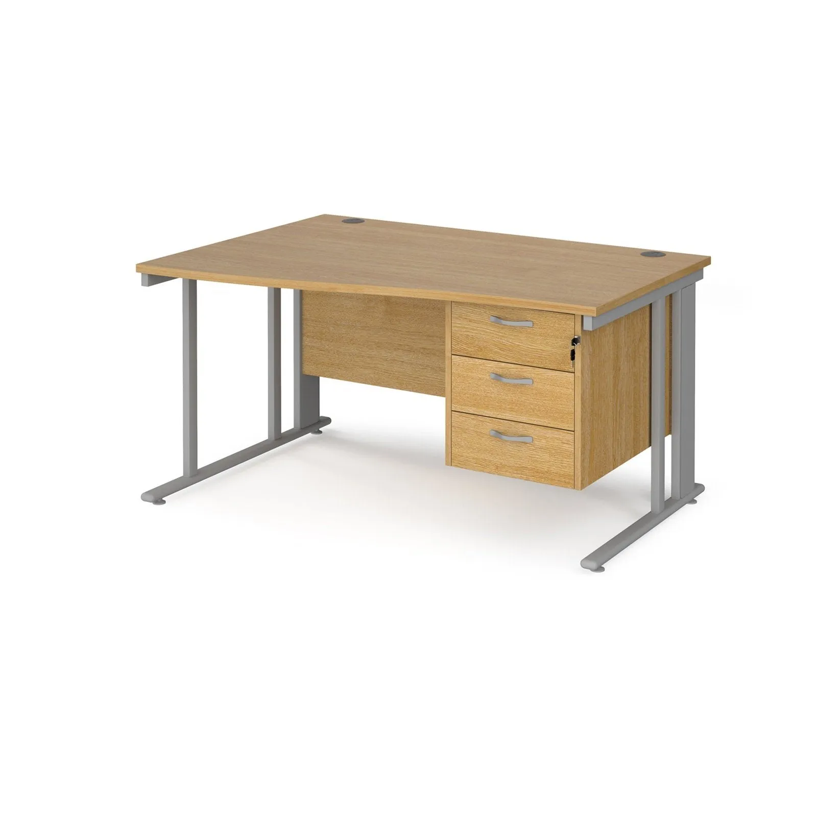 Maestro 25 cable managed left hand wave desk with 3 drawer pedestal