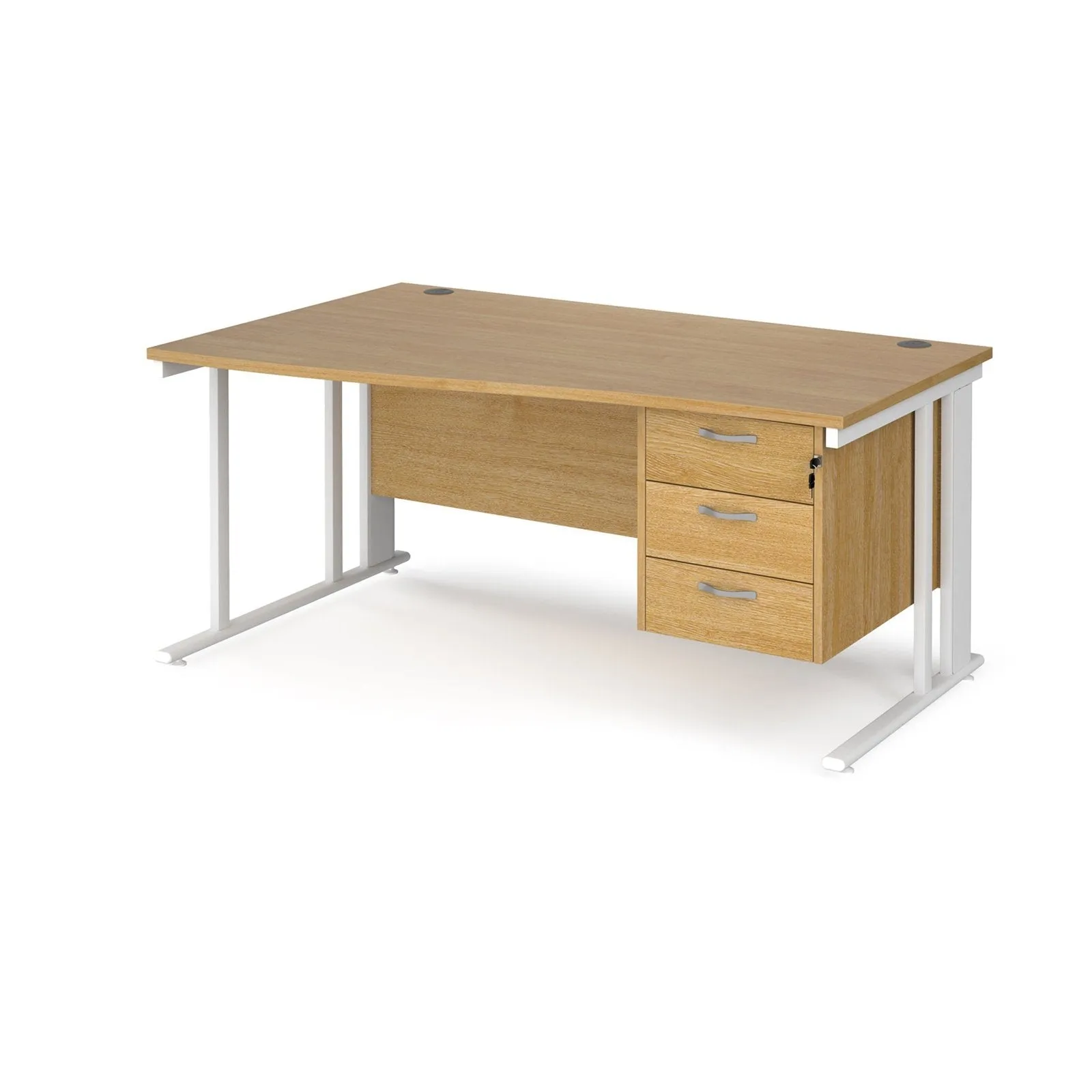 Maestro 25 cable managed left hand wave desk with 3 drawer pedestal