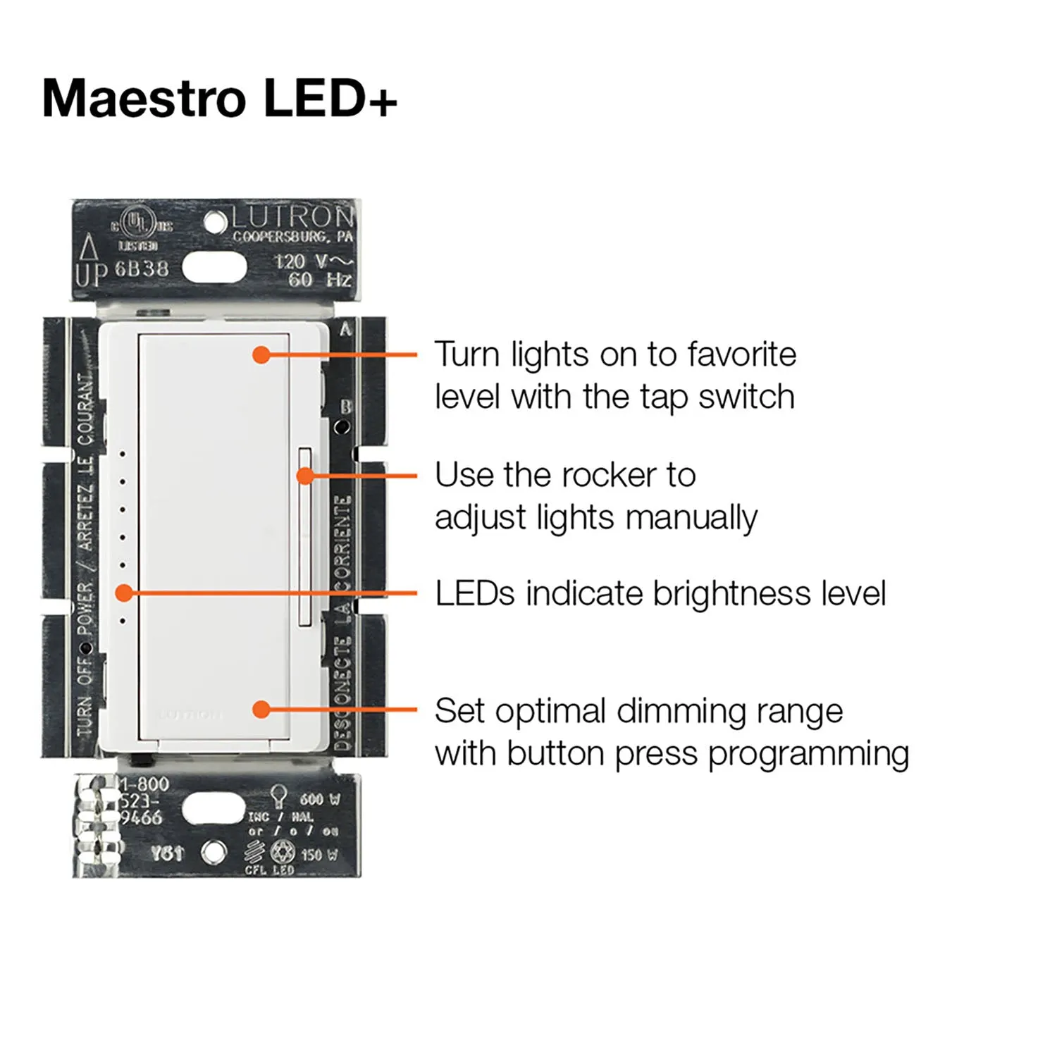 Maestro LED  Dimmer Switch, 150-Watt, Single Pole or Multi-Location, White