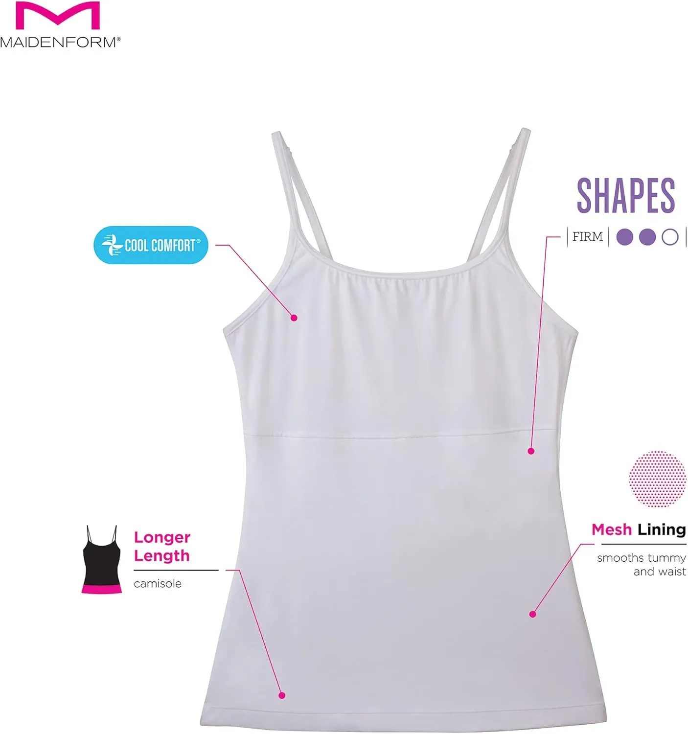 Maidenform Women's Shapewear Cami Tank Top, Tummy Control Shapewear Tank, Longer Length Back-Smoothing Shapewear for Women