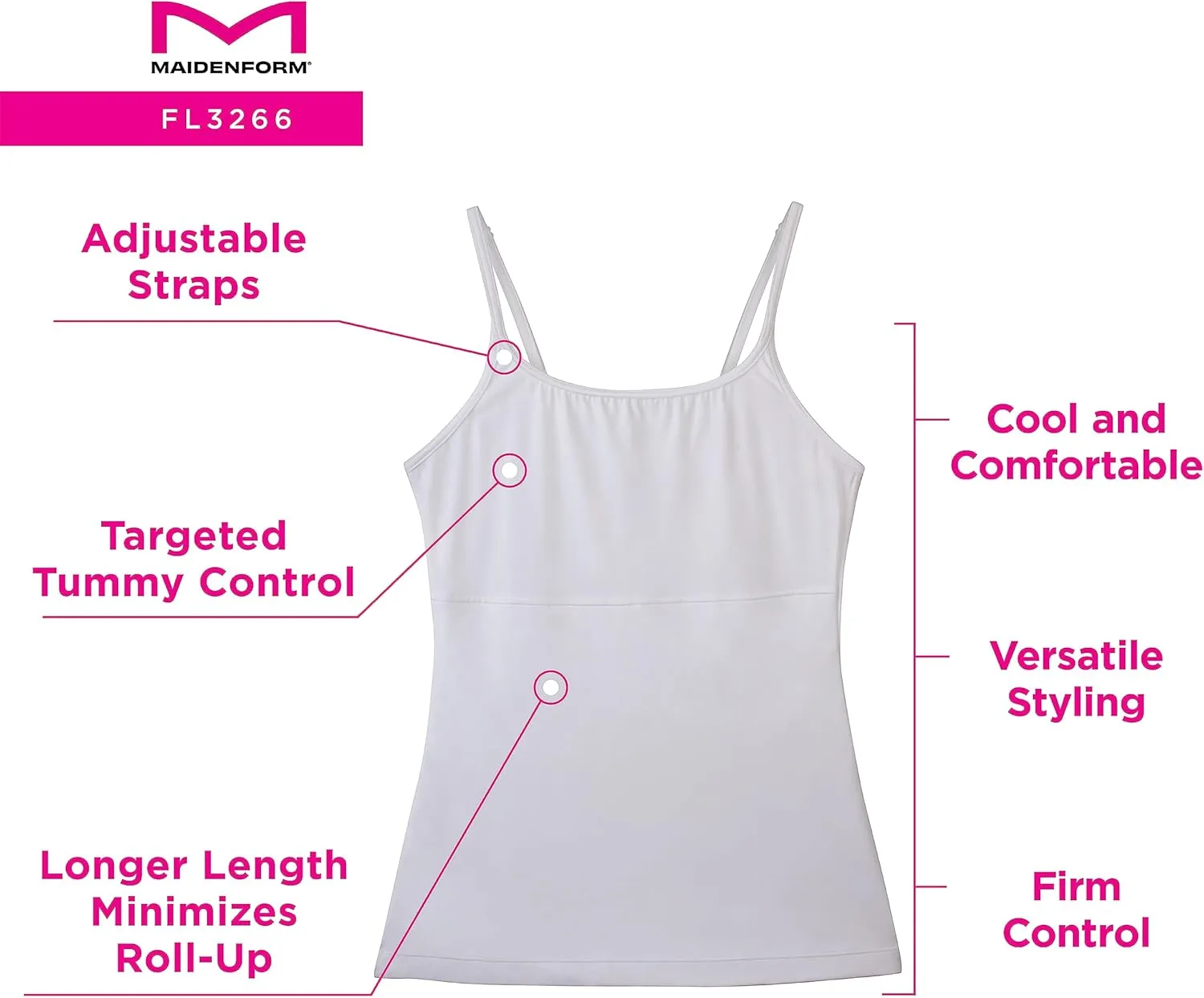 Maidenform Women's Shapewear Cami Tank Top, Tummy Control Shapewear Tank, Longer Length Back-Smoothing Shapewear for Women