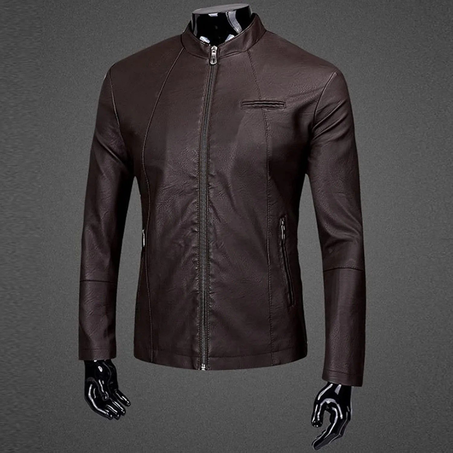 Maiyifu-GJ Men's Faux Leather Lambskin Biker Jacket Winter Warm Motorcycle Outwear Fleece Lined PU Leather Full Zip Jackets