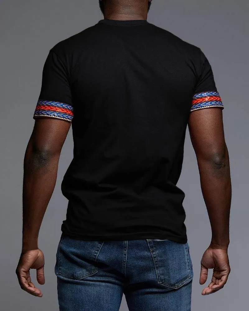 Makkrom Mens African Dashiki T Shirt Tribal Floral Print V Neck Slim Fit Shirts Tops