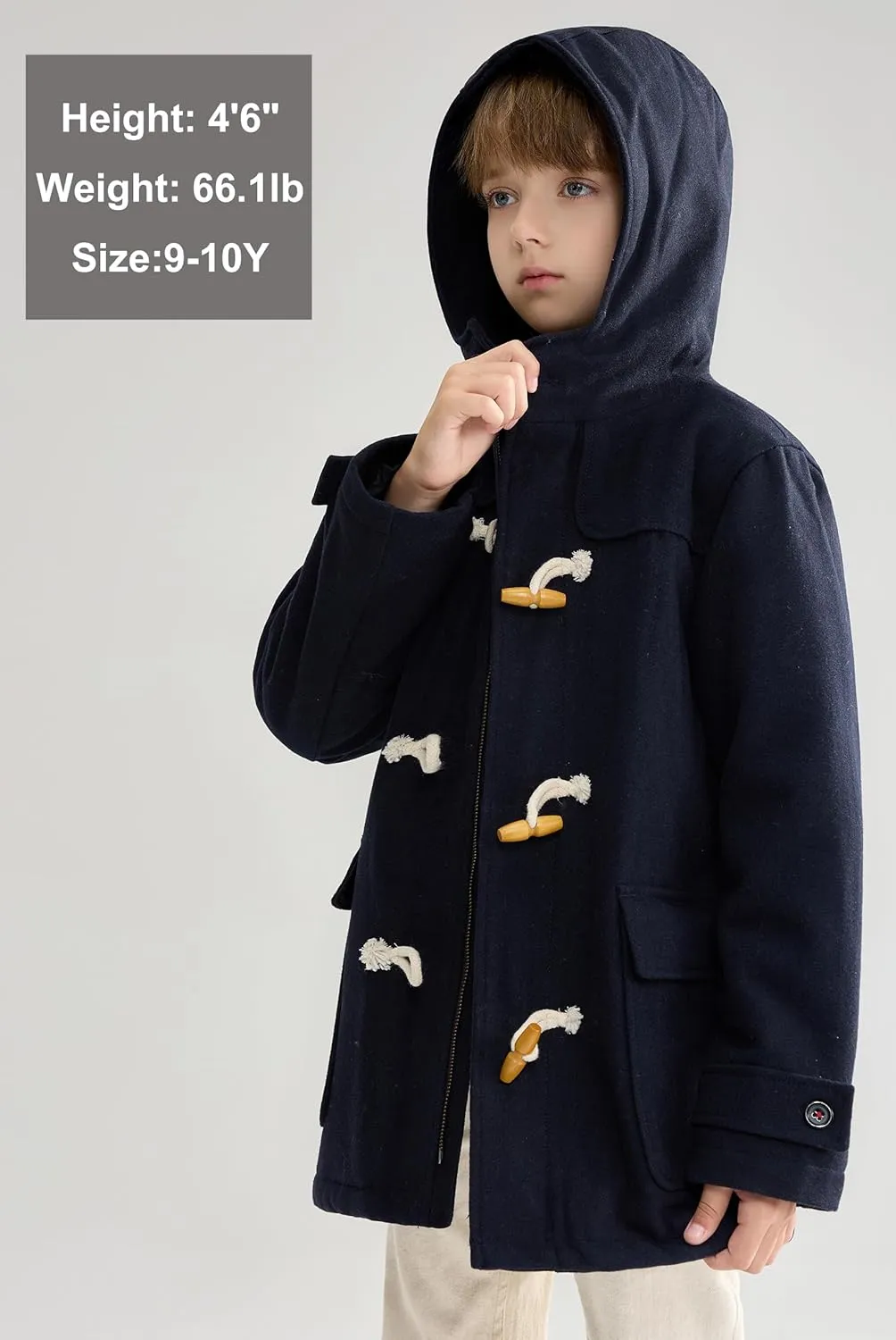 maoo garden Boys Winter Wool Coat Dress Peacoat Kids Heavy Sherpa Jacket Hooded Warm Thicken Windproof Overcoats