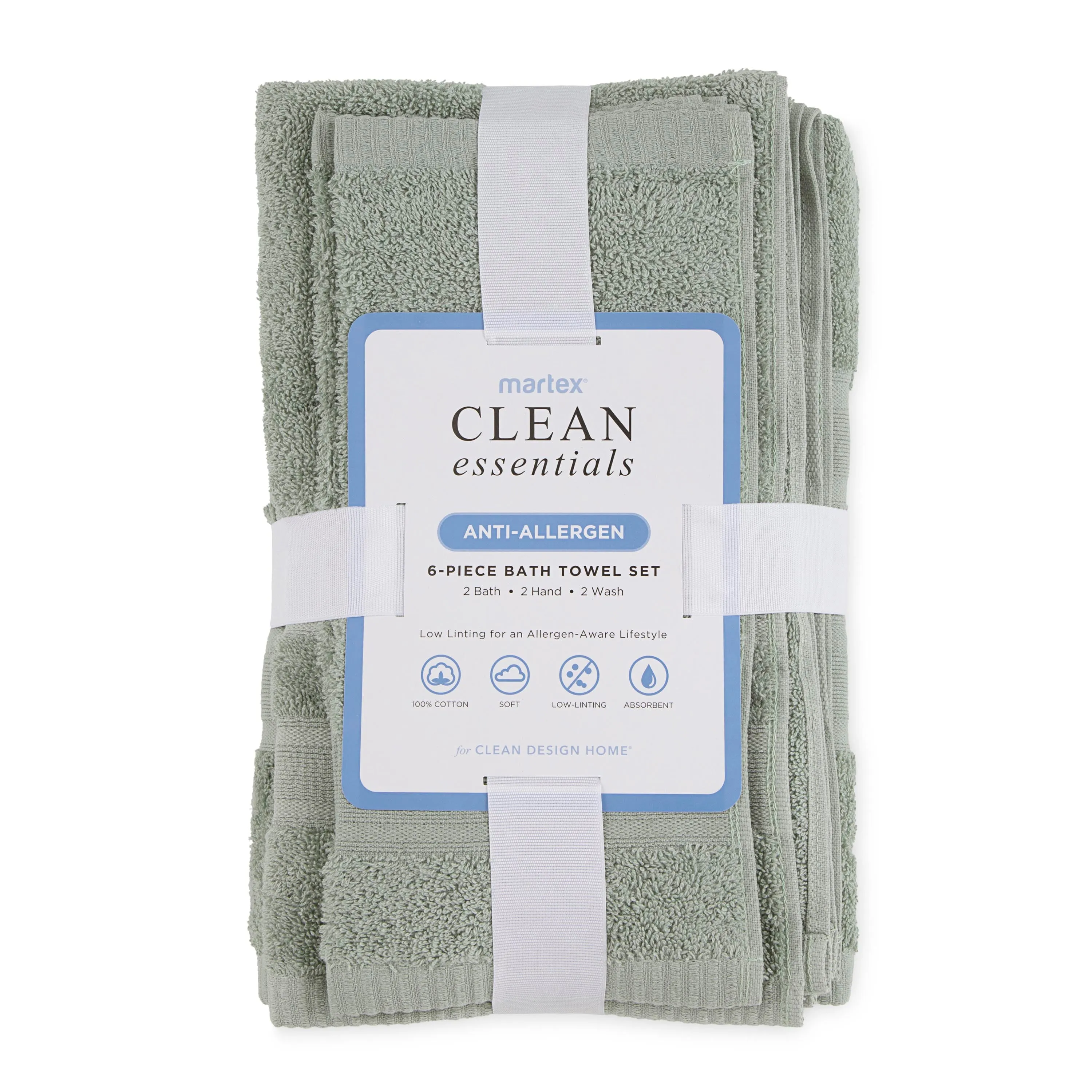 Martex Clean Essentials Solid Low Lint 6-Pack Towel Set