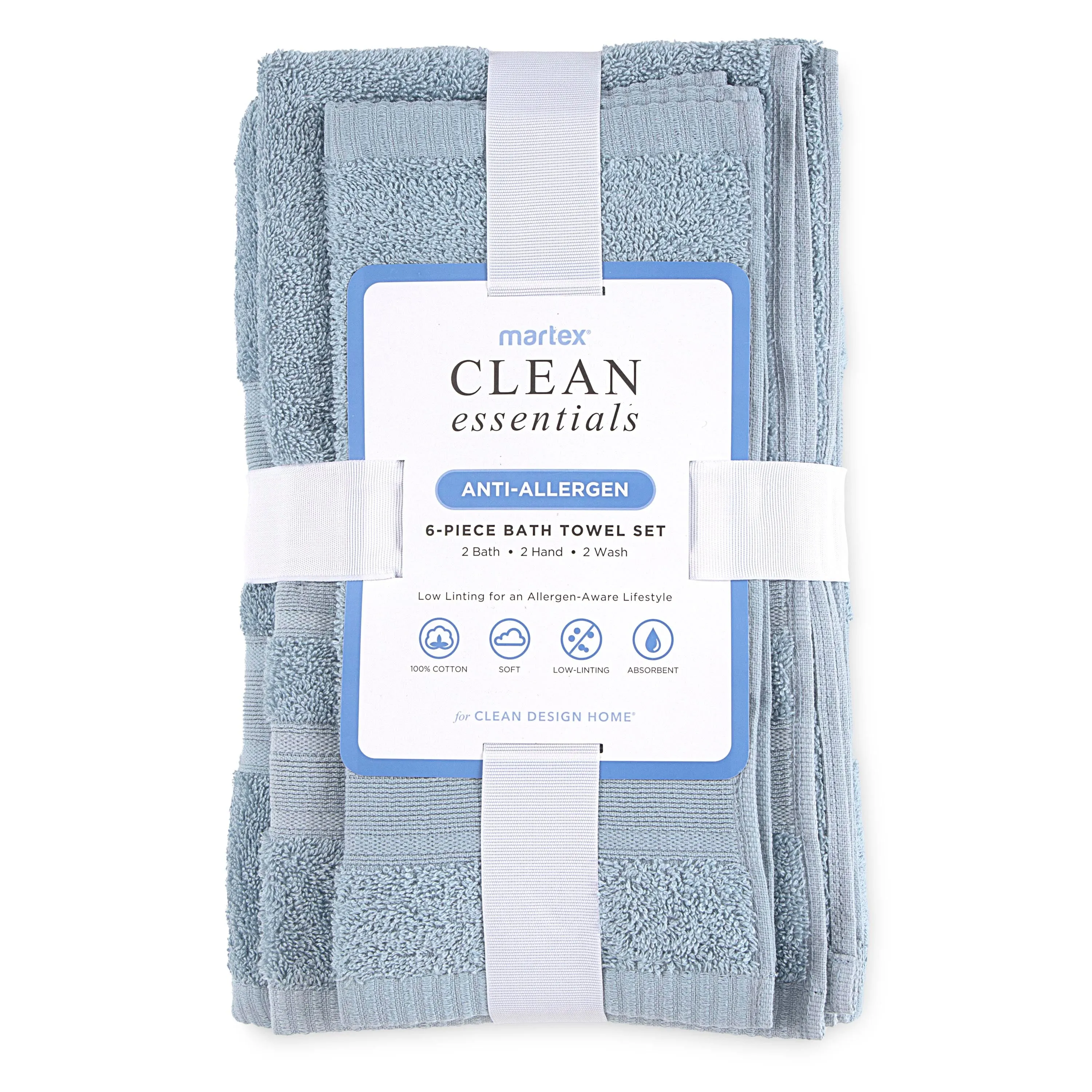 Martex Clean Essentials Solid Low Lint 6-Pack Towel Set
