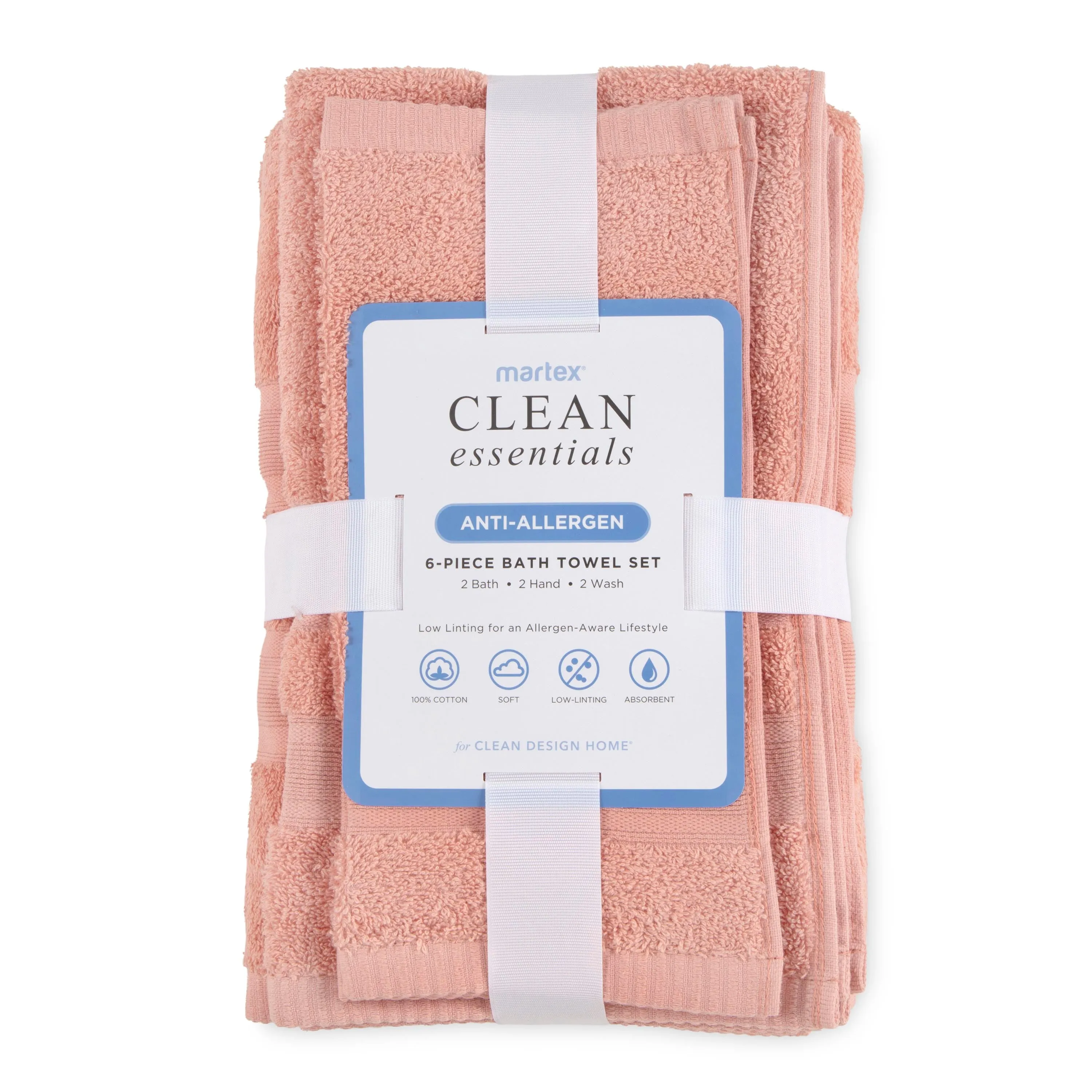 Martex Clean Essentials Solid Low Lint 6-Pack Towel Set