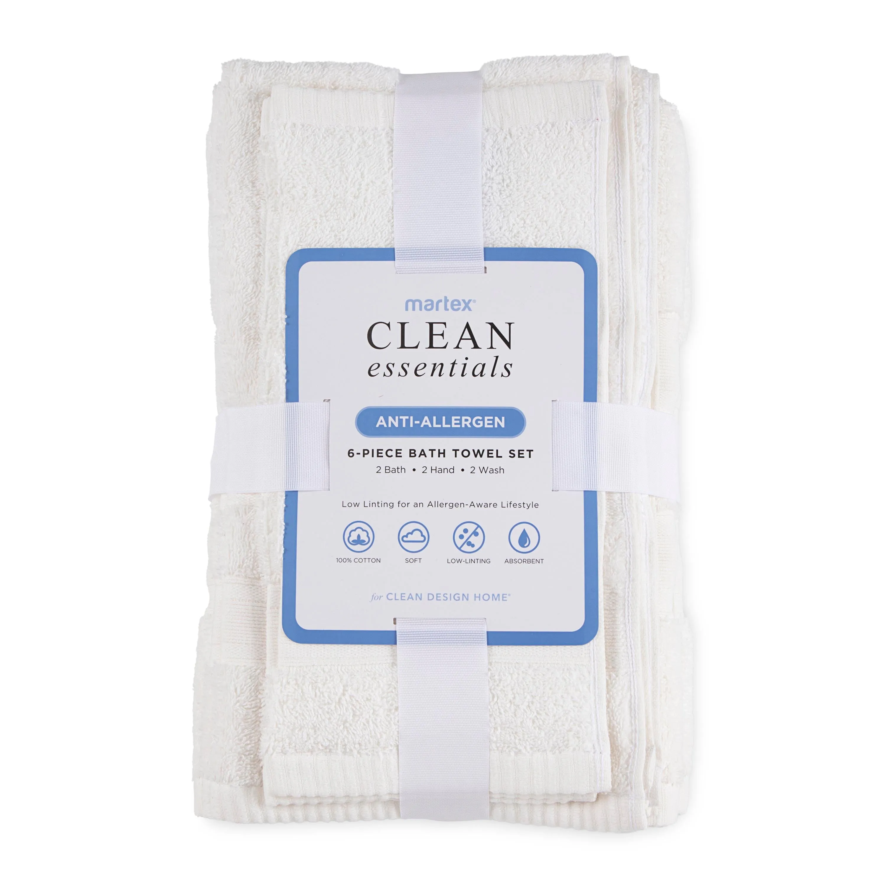 Martex Clean Essentials Solid Low Lint 6-Pack Towel Set