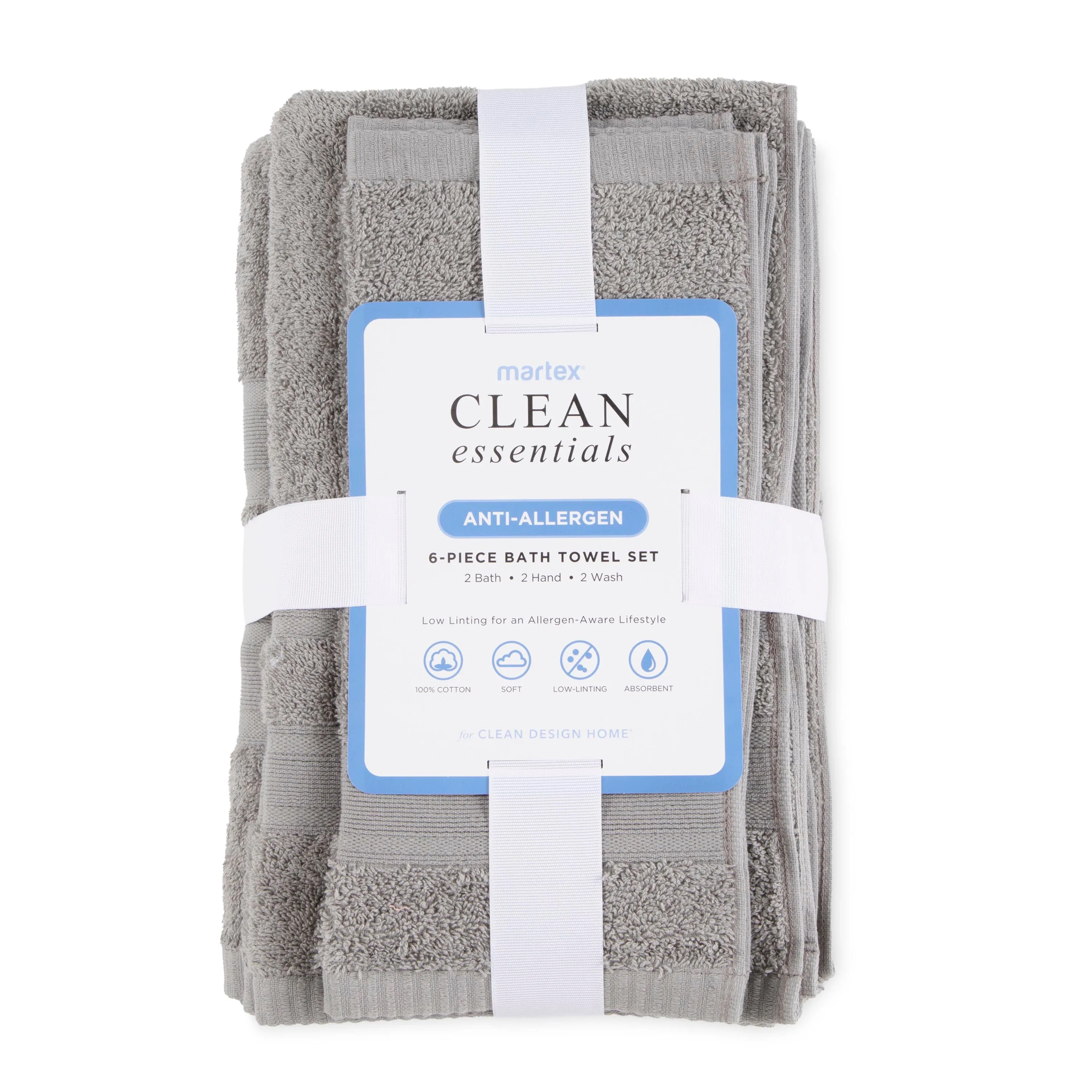 Martex Clean Essentials Solid Low Lint 6-Pack Towel Set
