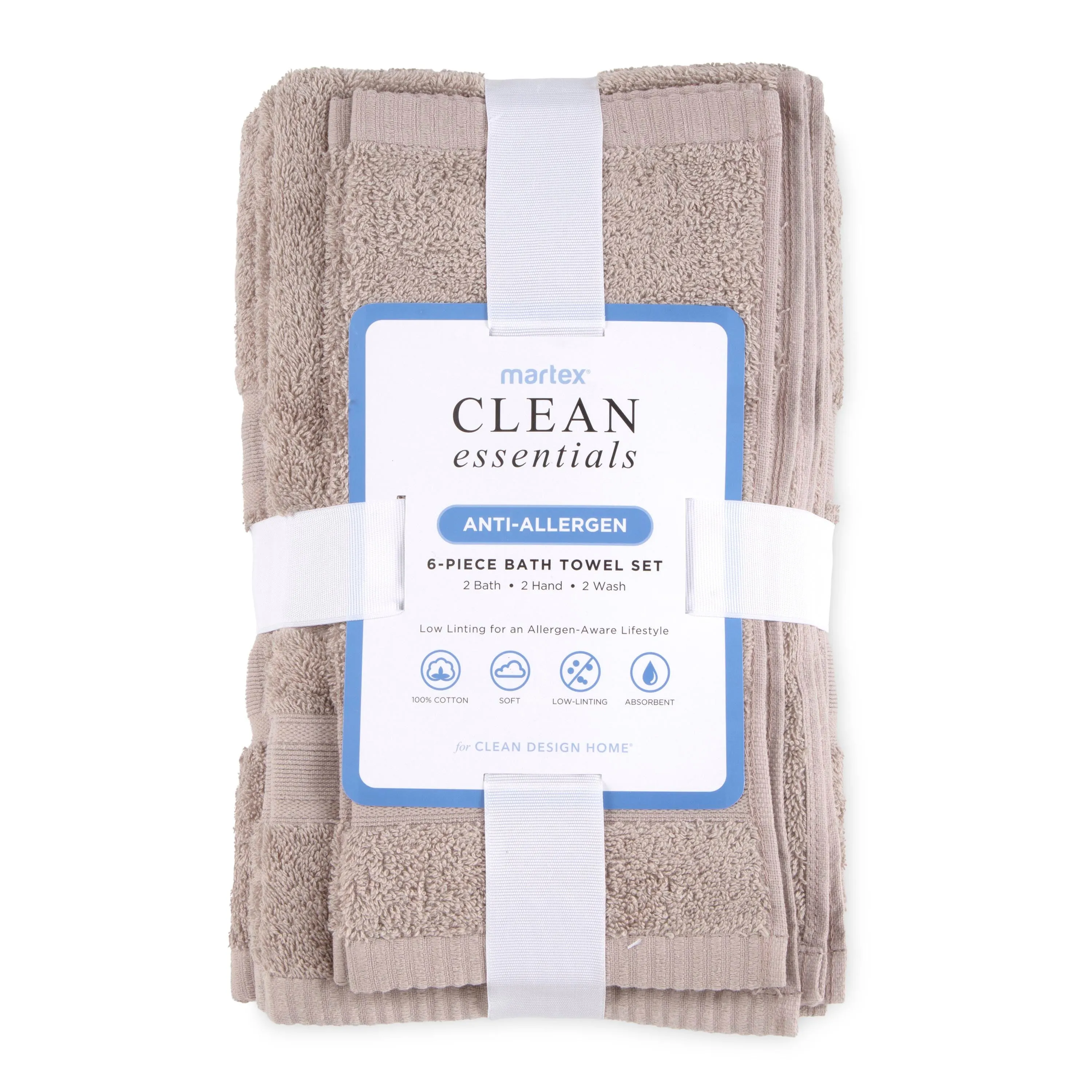 Martex Clean Essentials Solid Low Lint 6-Pack Towel Set