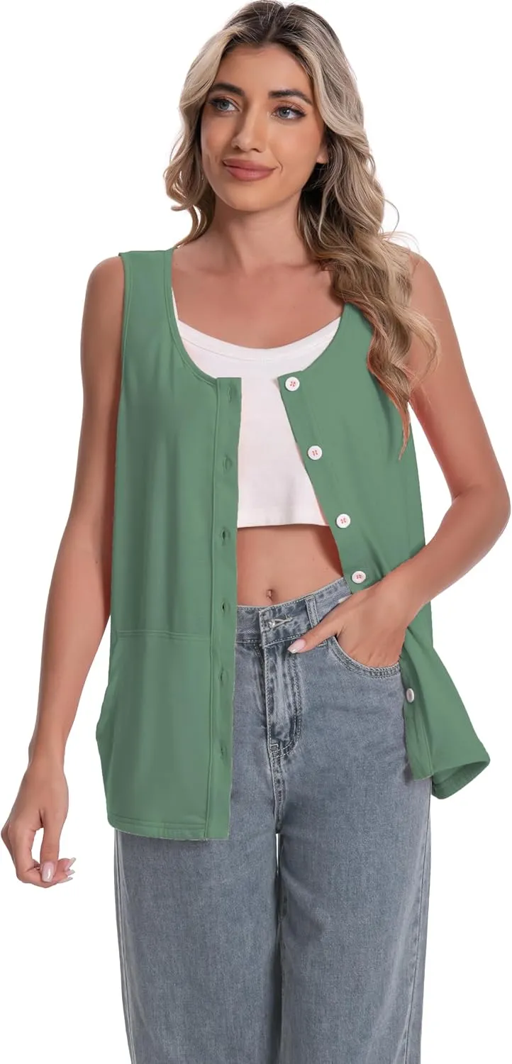 Mastectomy Top Tank with Drain Pockets Post Surgery Recovery Must Haves Clothing Comfy Sleeveless Shirts
