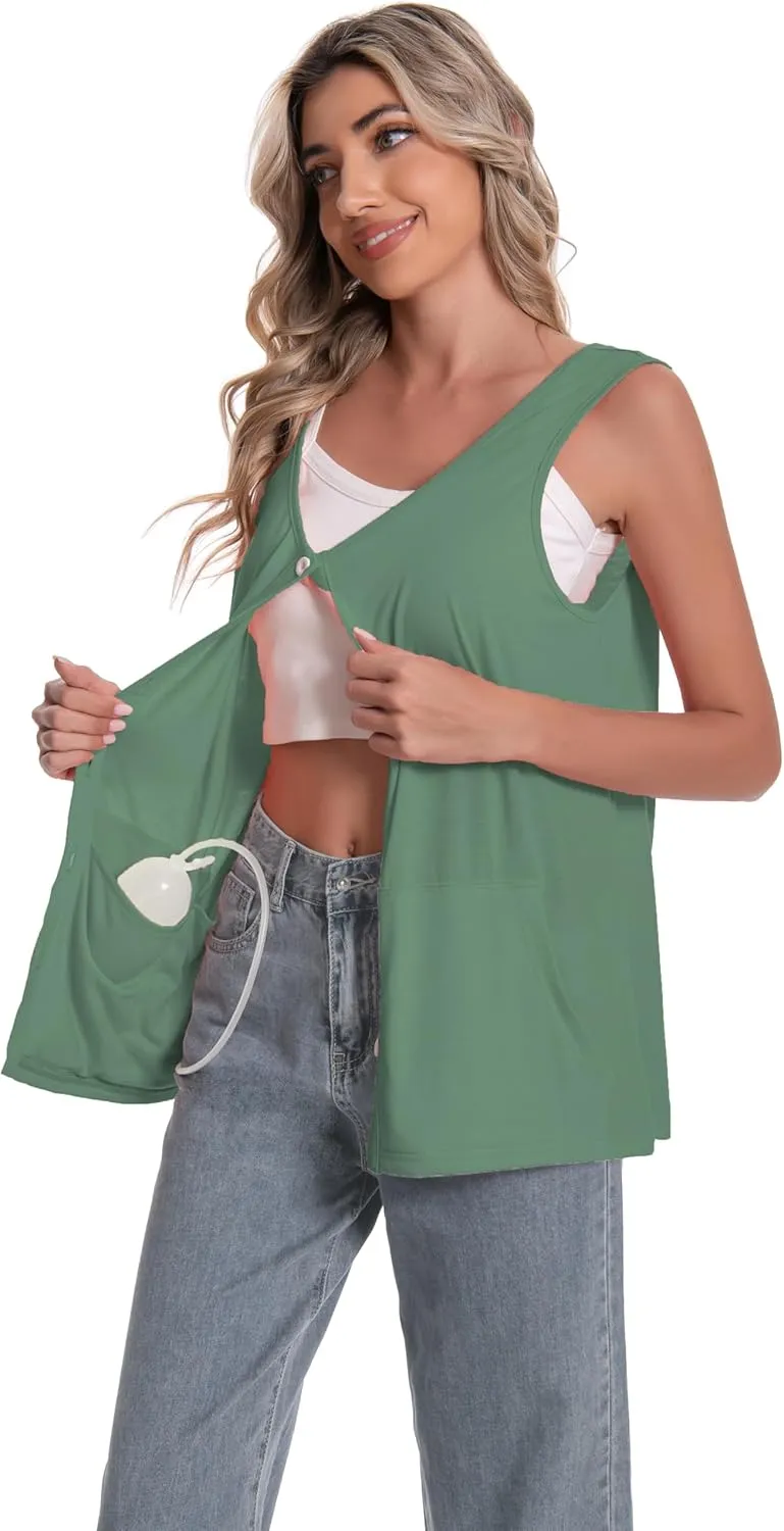 Mastectomy Top Tank with Drain Pockets Post Surgery Recovery Must Haves Clothing Comfy Sleeveless Shirts