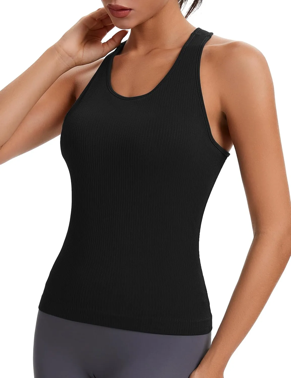 MathCat Seamless Workout Tops for Women with Built in Bra Athletic Tank Tops Yoga Runnning Workout Shirts Slim Fit