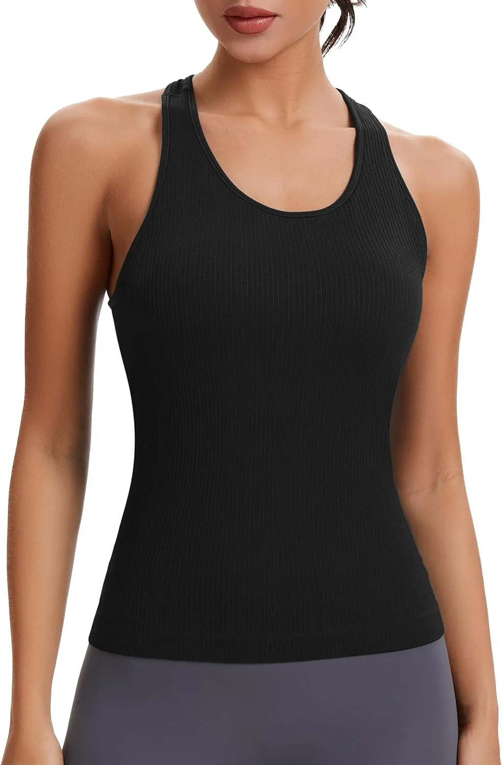 MathCat Seamless Workout Tops for Women with Built in Bra Athletic Tank Tops Yoga Runnning Workout Shirts Slim Fit