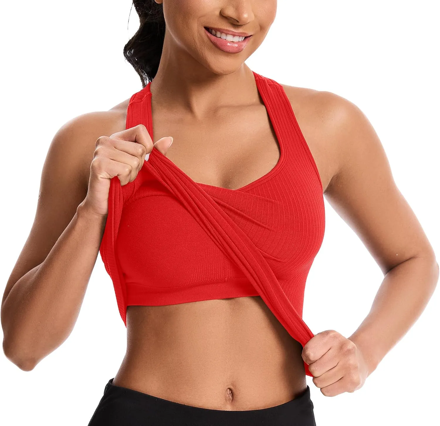 MathCat Women's Workout Tank Top with Built-in Bra, Slight V-Neck Racerback Sports Shirt, Breathable Athletic Camisole