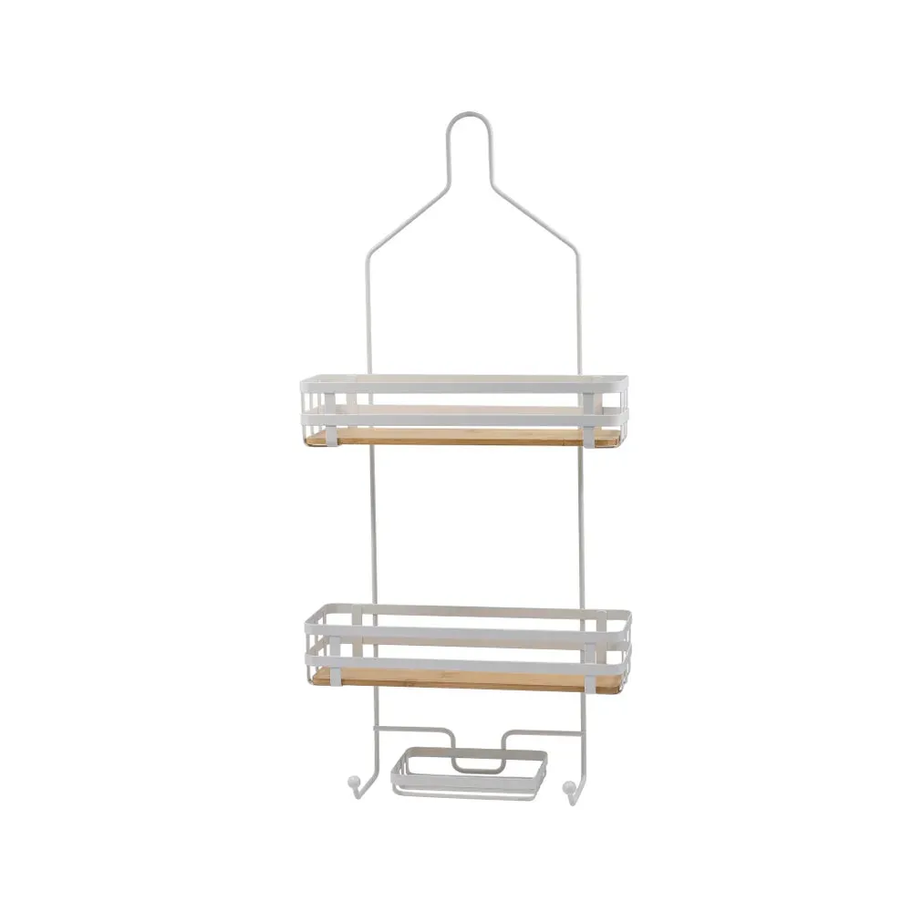 Matte White - Shower Caddy with Bamboo Base