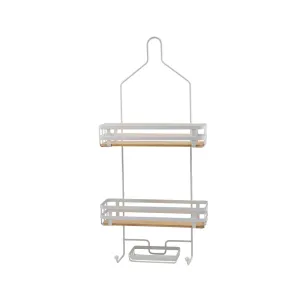 Matte White - Shower Caddy with Bamboo Base