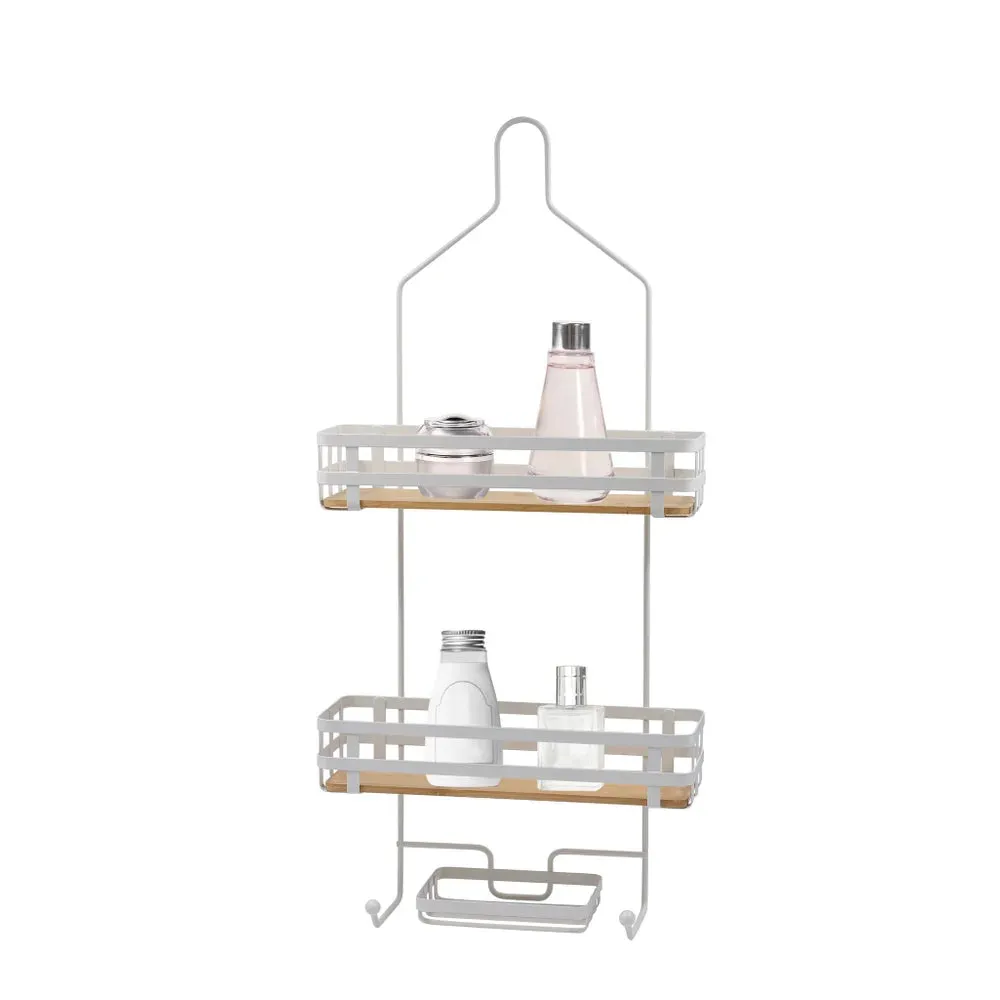 Matte White - Shower Caddy with Bamboo Base