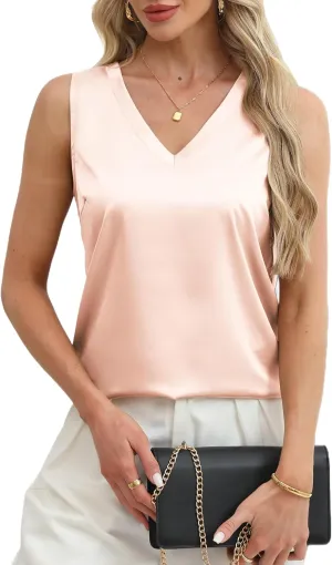 Mawor Satin Tank Tops for Women Casual V Neck Silk Basic Cami Camisoles