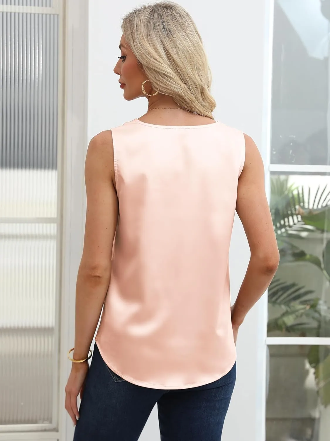 Mawor Satin Tank Tops for Women Casual V Neck Silk Basic Cami Camisoles
