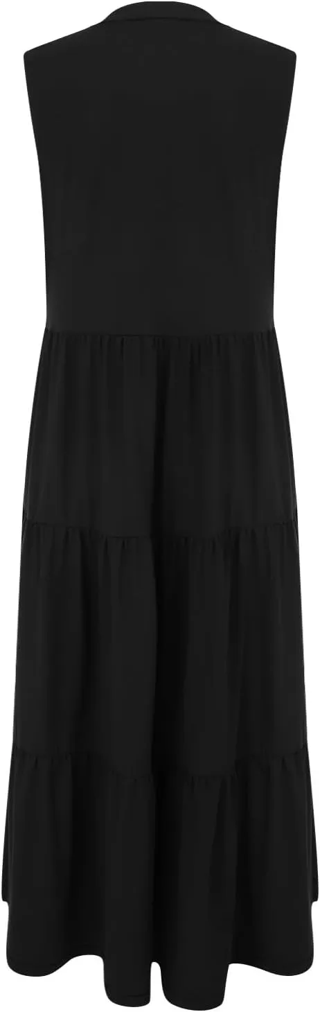 Maxi Dresses for Women 2025 Summer Casual Sleeveless V Neck Dress Trendy Flowy Tiered Beach Vacation Long Sundress