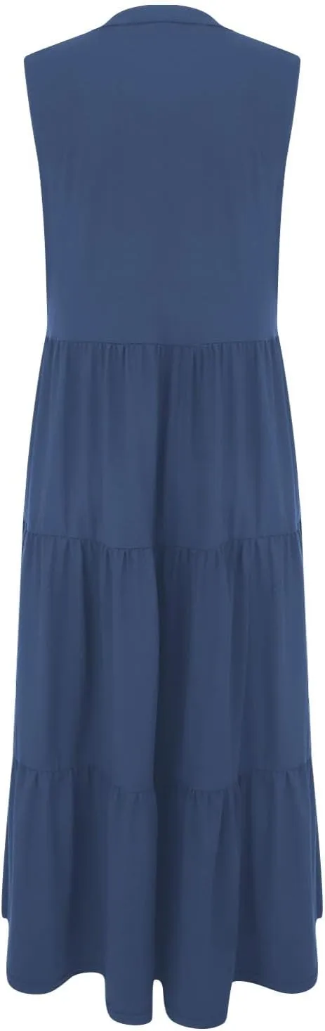Maxi Dresses for Women 2025 Summer Casual Sleeveless V Neck Dress Trendy Flowy Tiered Beach Vacation Long Sundress