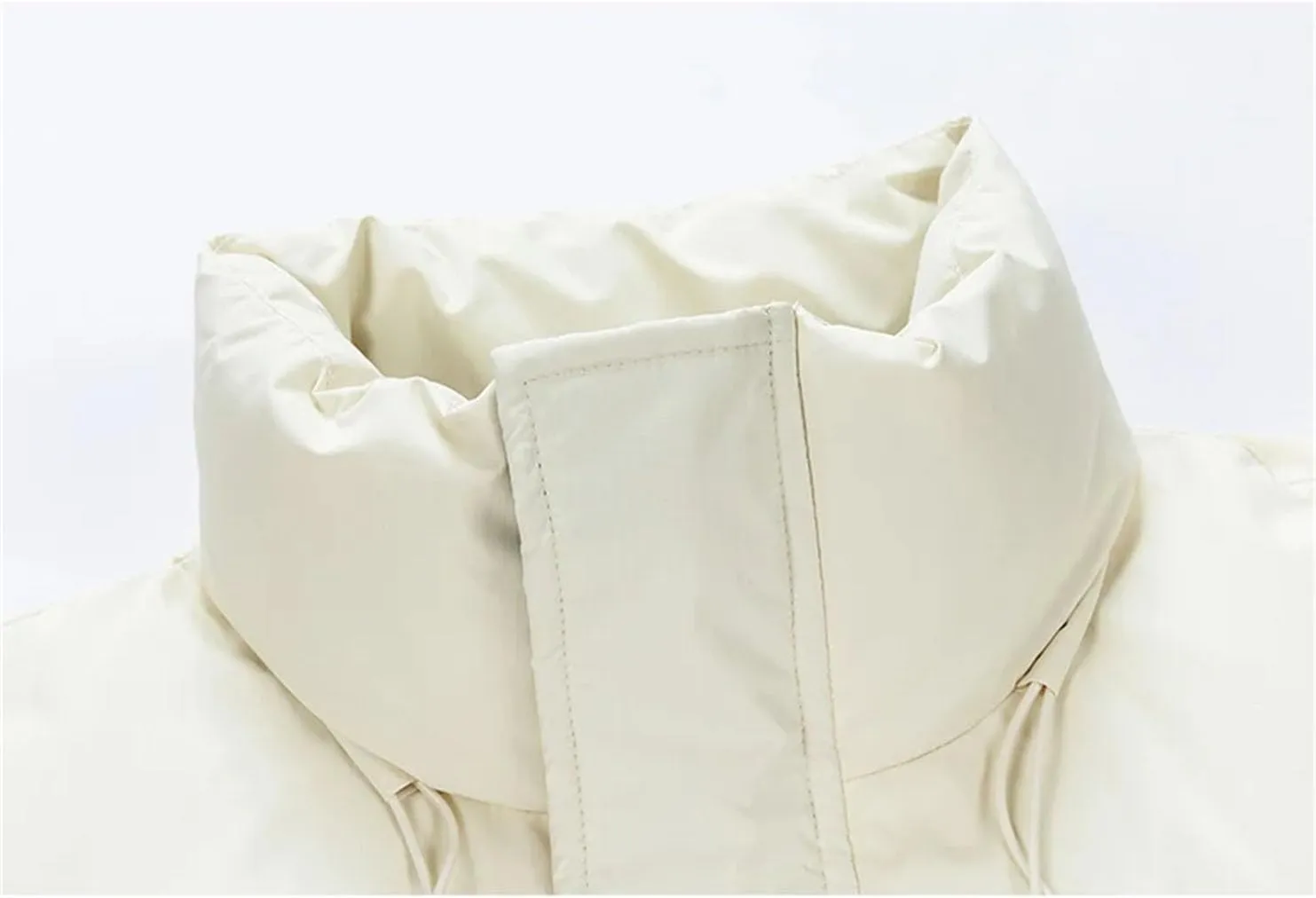 Men Stand Collar Drawstring Zipper Cotton-Padded Vintage Zipper Pockets Solid Parka Coat