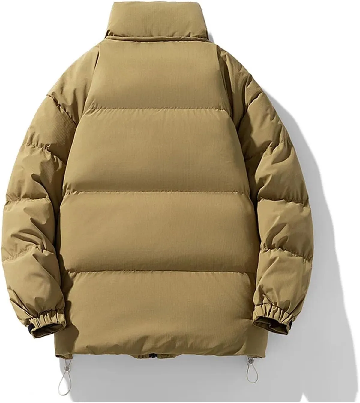 Men Stand Collar Drawstring Zipper Cotton-Padded Vintage Zipper Pockets Solid Parka Coat