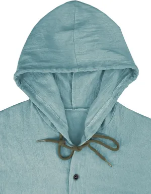 Men's Casual Linen Button - Down: Long Sleeve, Roll - Up, Hooded Tops for Summer Beach