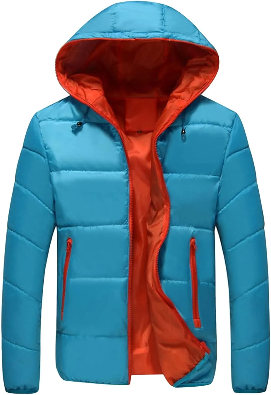 Men's Color Winter Hooded Jacket Casual Warm Cotton-Padded Jacket Coat Male Quilted Thick Hooded Jacket With Hood