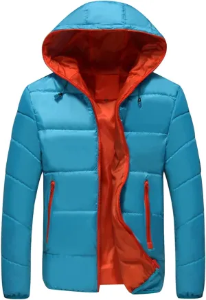 Men's Color Winter Hooded Jacket Casual Warm Cotton-Padded Jacket Coat Male Quilted Thick Hooded Jacket With Hood