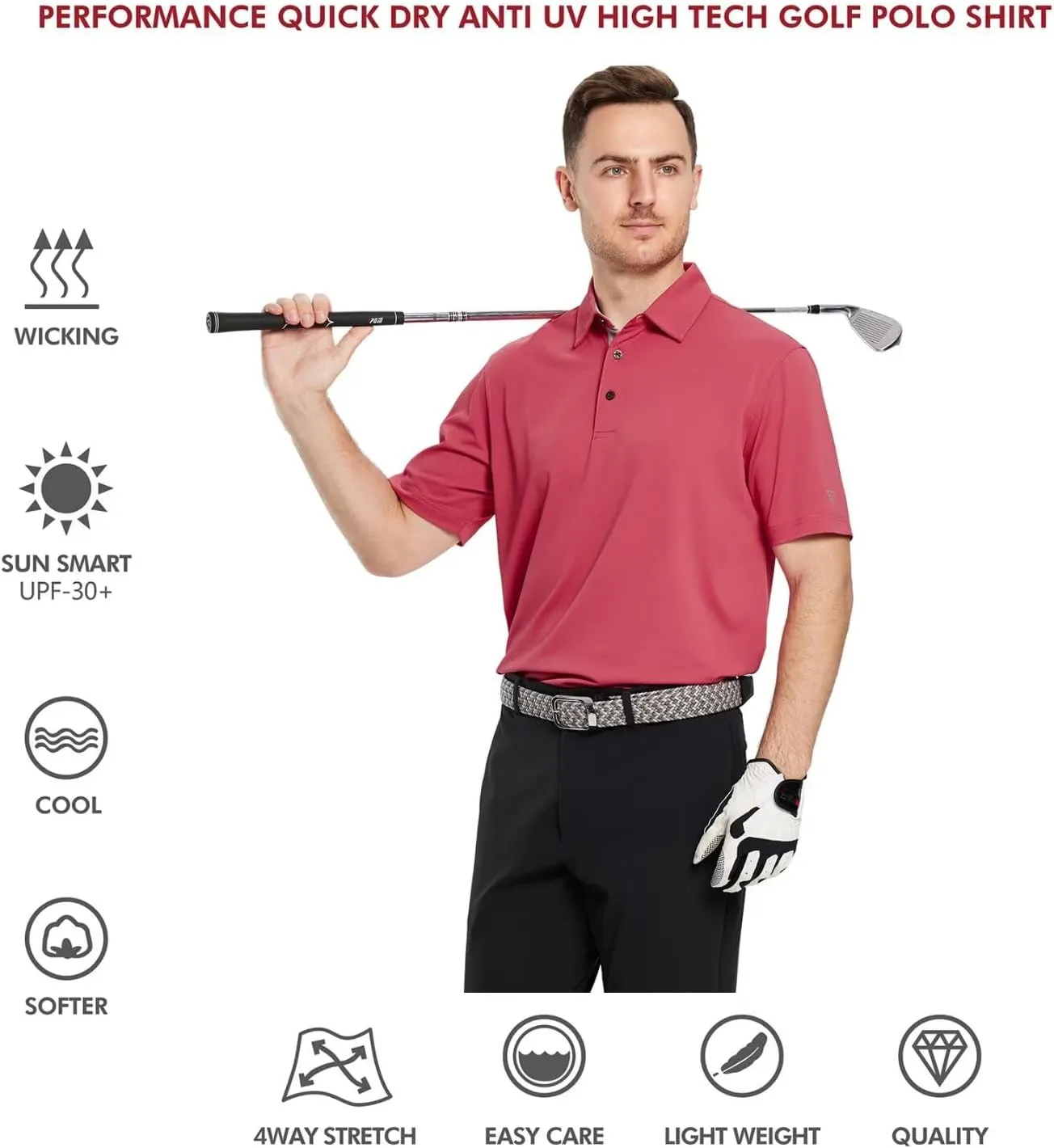 Mens Golf Shirt Short and Long Sleeve Moisture Wicking Dry Fit Performance Solid Casual Pique Golf Polo Shirts for Men