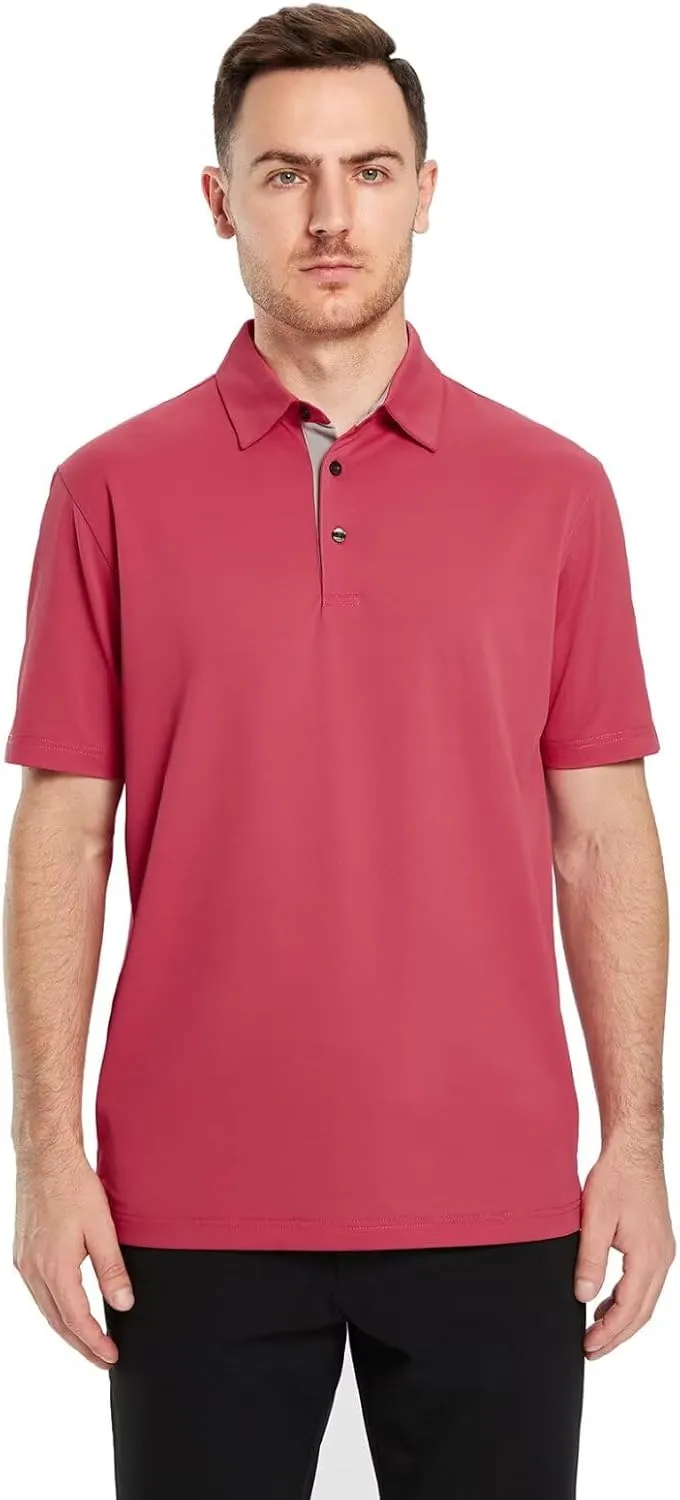 Mens Golf Shirt Short and Long Sleeve Moisture Wicking Dry Fit Performance Solid Casual Pique Golf Polo Shirts for Men
