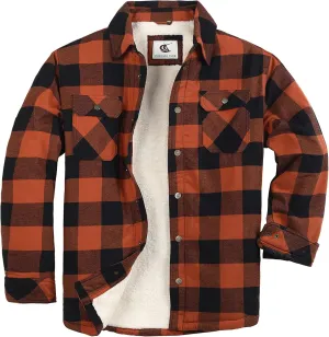 Men's Sherpa Lined Flannel Quilted Jacket Long Sleeve Cotton Button Up Down Jacket Winter Shirts
