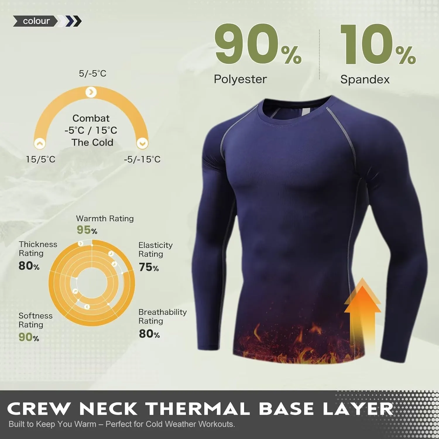 Mens Thermal Shirts Long Sleeve UPF 50  Running Cycling Ski Base Layer Top,Sweat Wicking Cool