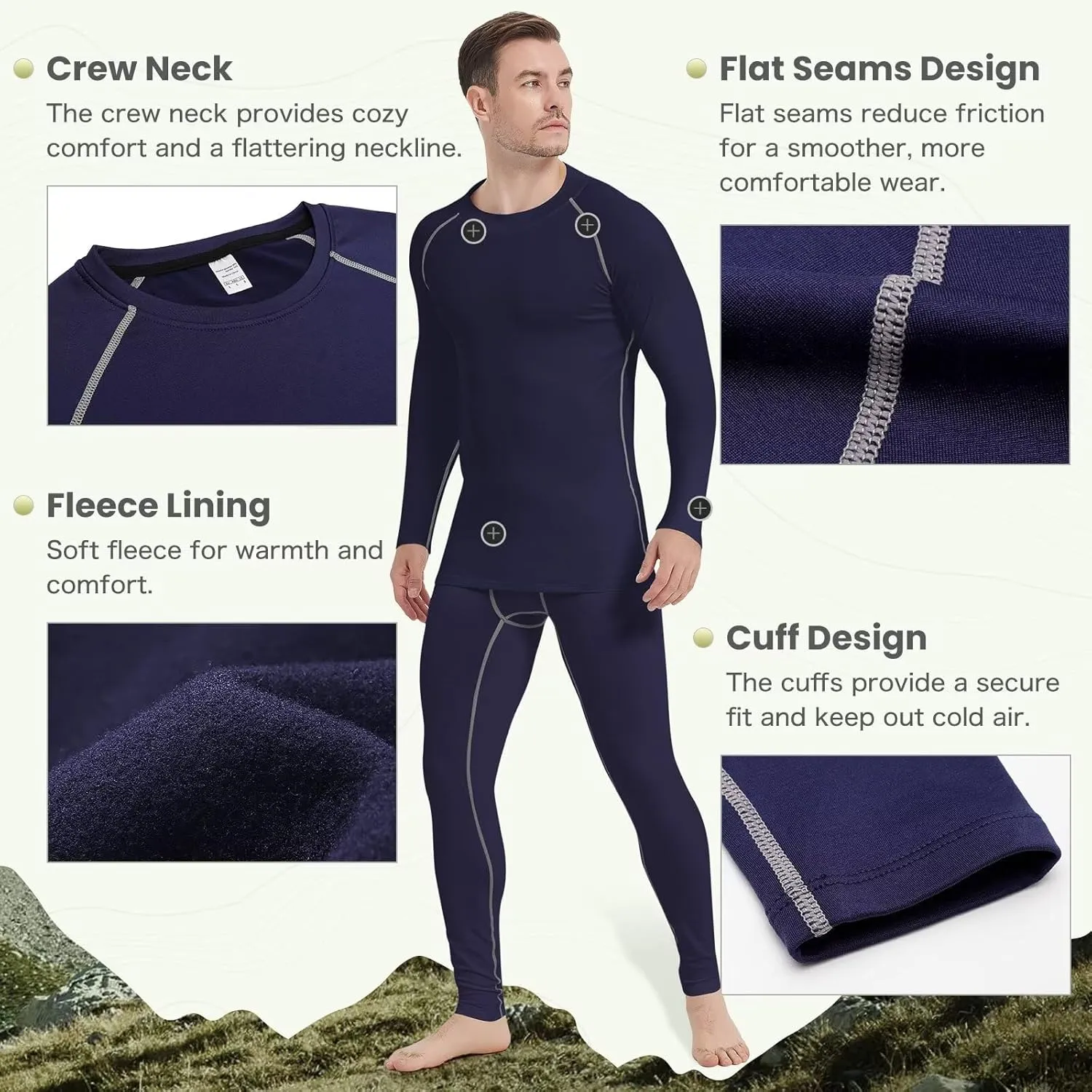 Mens Thermal Shirts Long Sleeve UPF 50  Running Cycling Ski Base Layer Top,Sweat Wicking Cool