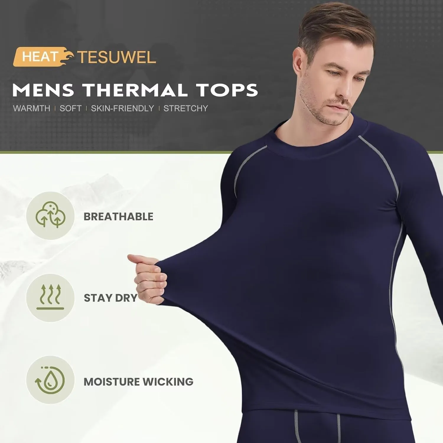 Mens Thermal Shirts Long Sleeve UPF 50  Running Cycling Ski Base Layer Top,Sweat Wicking Cool