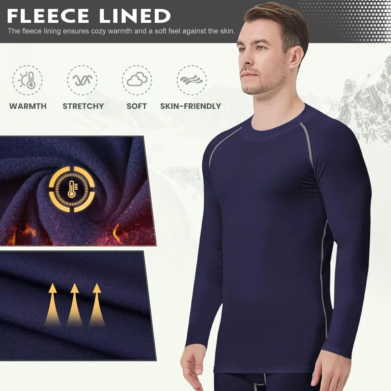 Mens Thermal Shirts Long Sleeve UPF 50  Running Cycling Ski Base Layer Top,Sweat Wicking Cool