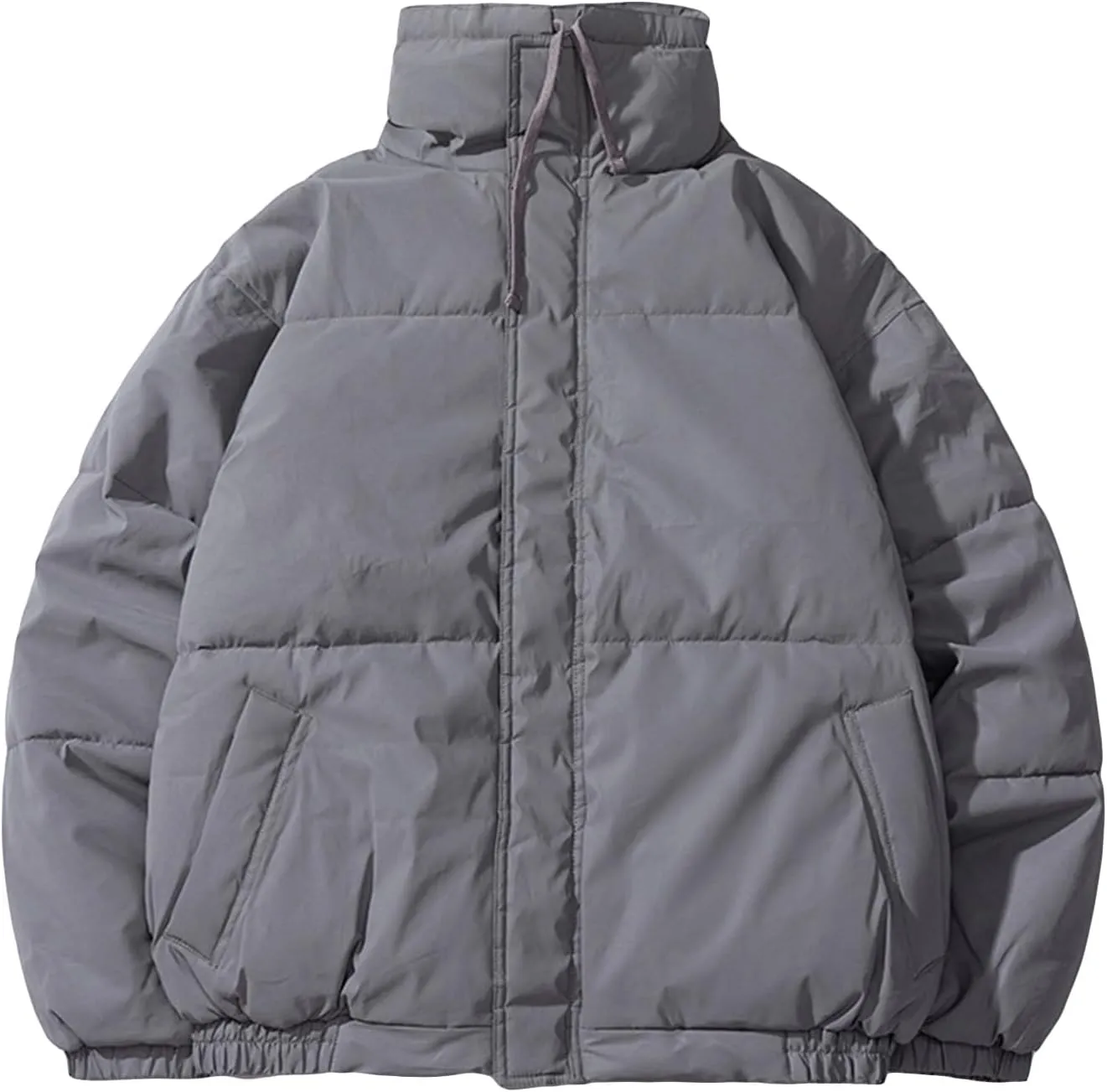 Men's Winter Cotton Padded Jacket Casual Quilted Stand Collar Coat Male Warm Zipper Reflective Drawstring Jacket