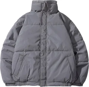 Men's Winter Cotton Padded Jacket Casual Quilted Stand Collar Coat Male Warm Zipper Reflective Drawstring Jacket