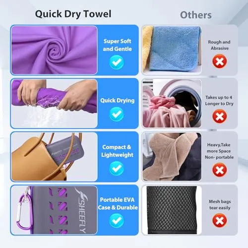 Microfiber Camping Towel,Quick Dry Towel for Camping,Absorbent Soft Compact Lightweight Travel Towel Fast Dry Large Microfiber Towels for Body,Backpack,Fitness,Beach,Gym,Sport