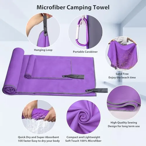 Microfiber Camping Towel,Quick Dry Towel for Camping,Absorbent Soft Compact Lightweight Travel Towel Fast Dry Large Microfiber Towels for Body,Backpack,Fitness,Beach,Gym,Sport