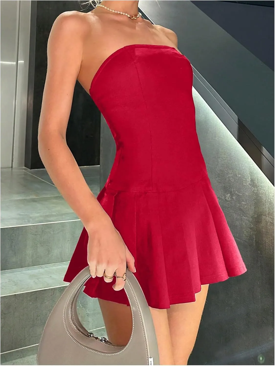 Milumia Women's Summer Pleated Tube Mini Dress Sexy Strapless A Line Short Dresses