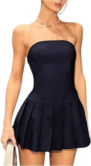 Milumia Women's Summer Pleated Tube Mini Dress Sexy Strapless A Line Short Dresses