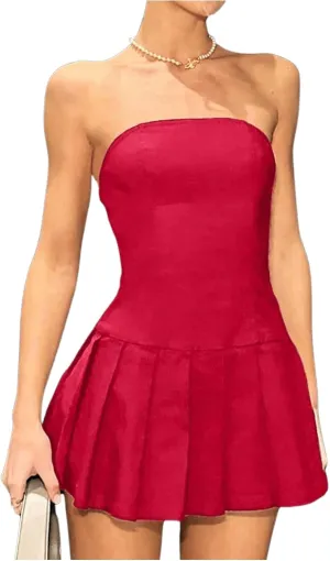Milumia Women's Summer Pleated Tube Mini Dress Sexy Strapless A Line Short Dresses